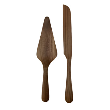 Set de 2 Utensilios para Servir Postres Hechos de Madera de Nogal