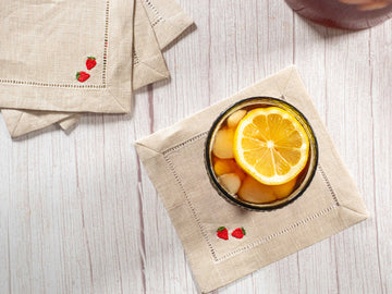 Set de 4 Cocktail Napkins en Lino con Fresas Bordadas